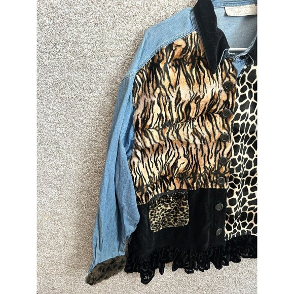 Vintage Taylor G Animal Block Print Denim Jacket Size 1X - Picture 3 of 7